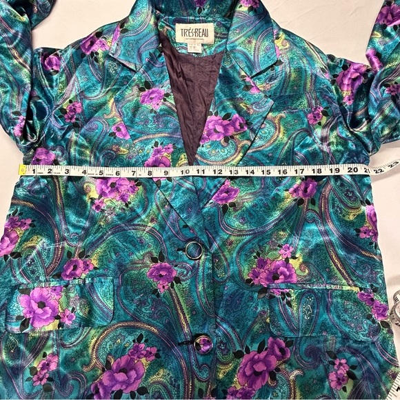 Vintage Womens Blazer Jacket Size M Single Breasted Floral Satin 80's 90's - Picture 12 of 16